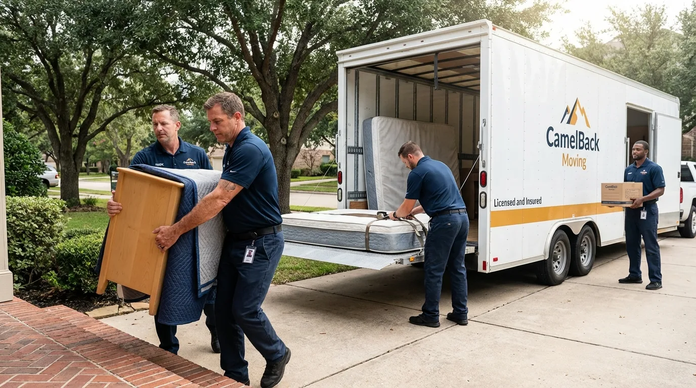 Crew loading residential truck for cross-state move from Robersonville, NC