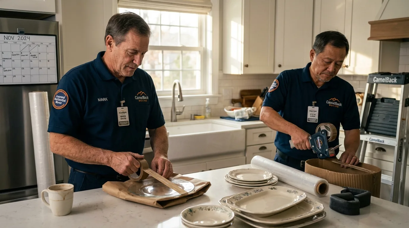 Professional crew packing kitchen dishware in Robersonville, NC